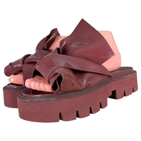 No. 21 Kartell Burgundy Maroon Knot Bow Platform Sandals Size EU 38 US 7.5 - Picture 1 of 10